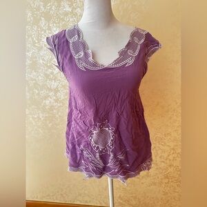 Purple Lace Trim Women's Top